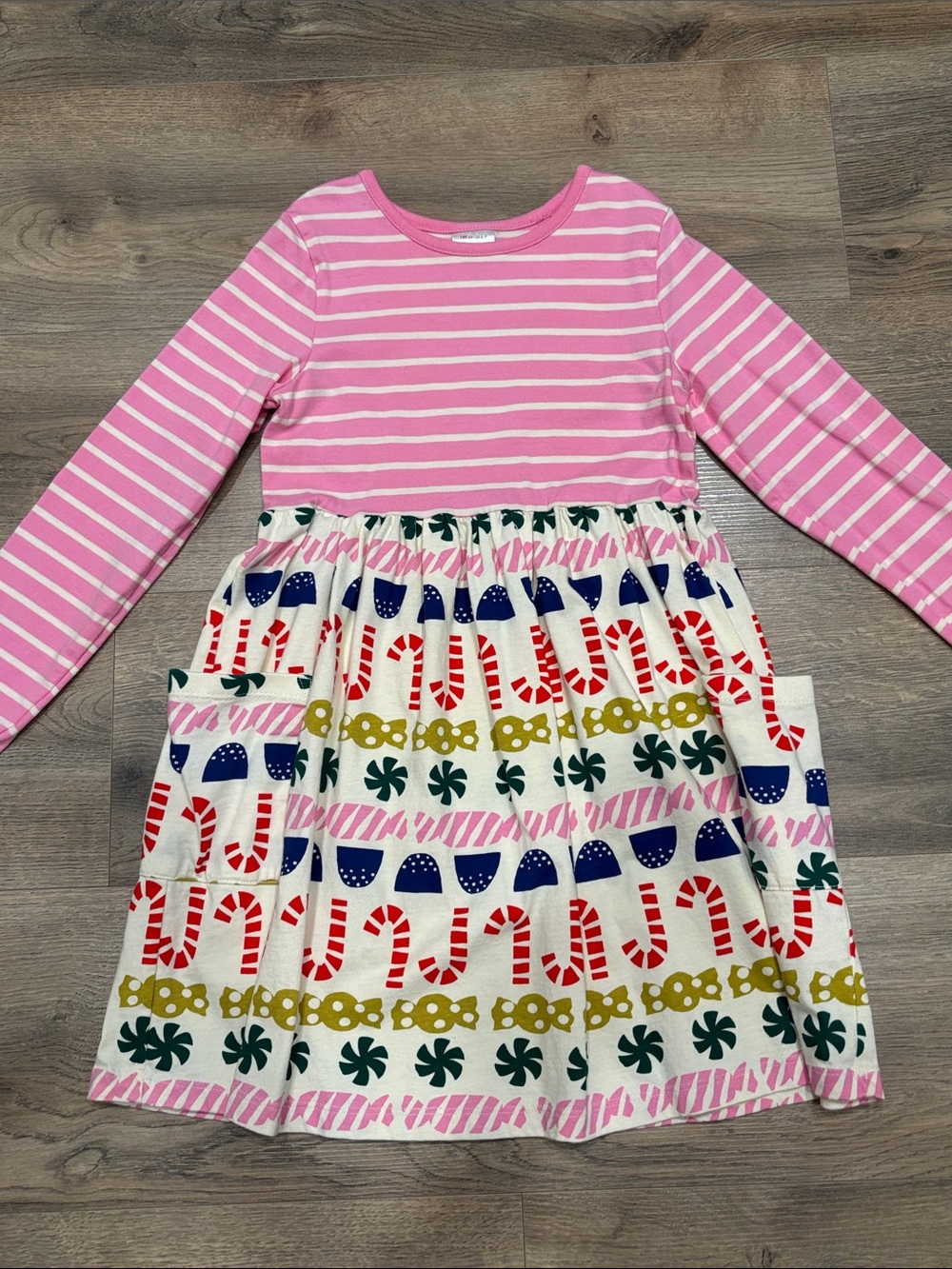 Hanna Andersson Pink Stripe Long-Sleeve Dress with Candy Print Skirt